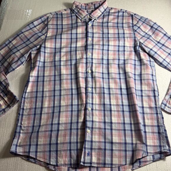 Johnnie O Men’s XL Pink Blue Plaid Button Down Long Sleeve Shirt Ken Preppy - Picture 13 of 13